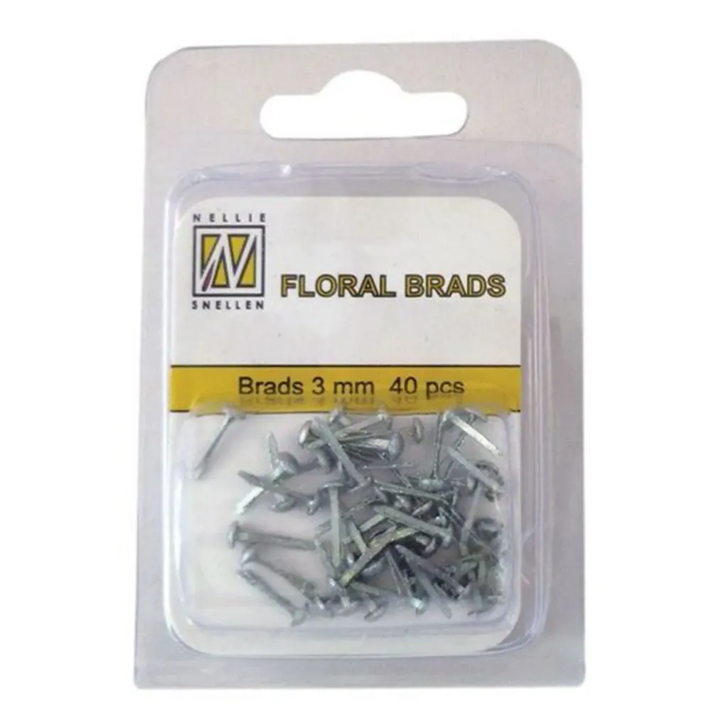Nellie's Choice Floral Glitter Brads 3mm 40/pkg - Silver