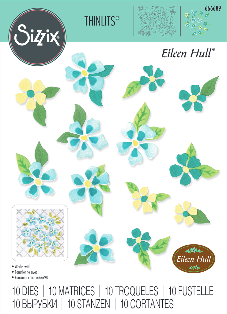 Sizzix Thinlits Dies By Eileen Hull 10/Pkg - 666689 Painterly Blooms & Background
