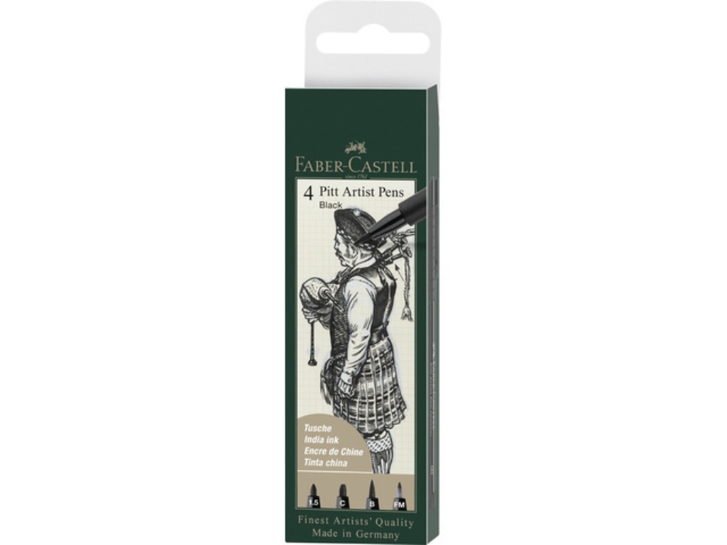 Faber Castell Pitt Artist Pens Black 1.5/C/B/FM 4/Pkg