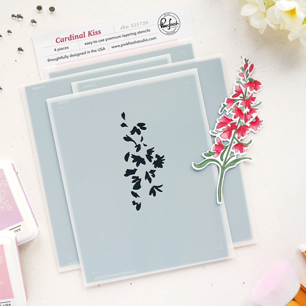 Pinkfresh Studio Stencil Sunlit Manor  By Manushree Mishra - 325726 Cardinal Kiss