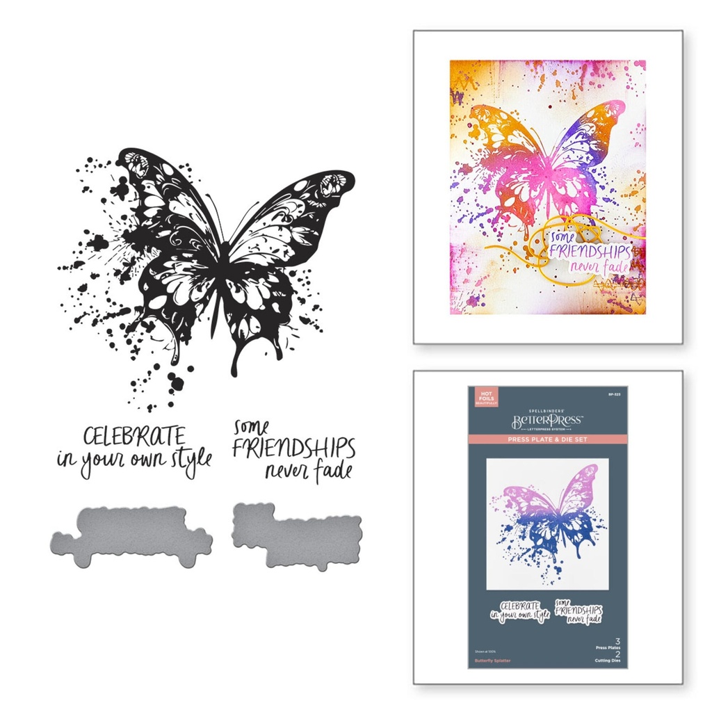 [183102] Spellbinders BetterPress Plate & Die Set Beautifully Imperfect - BP-323 Butterfly Splatter