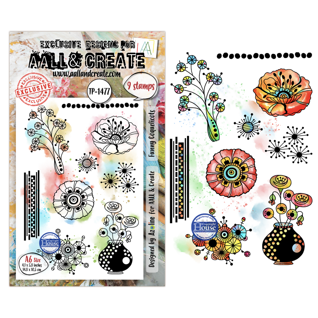 AALL & Create Clear Stamps A6 By Azoline Lovely Couleurs - #1477 Funny Coquelicots