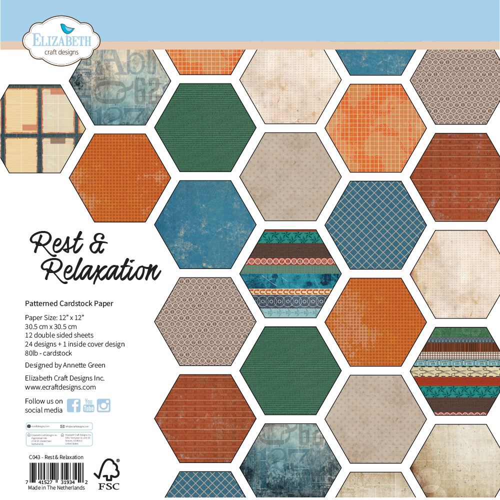 Elizabeth Craft Designs Patterned Cardstock Paper 12x12" - C043 Rest & Relaxation