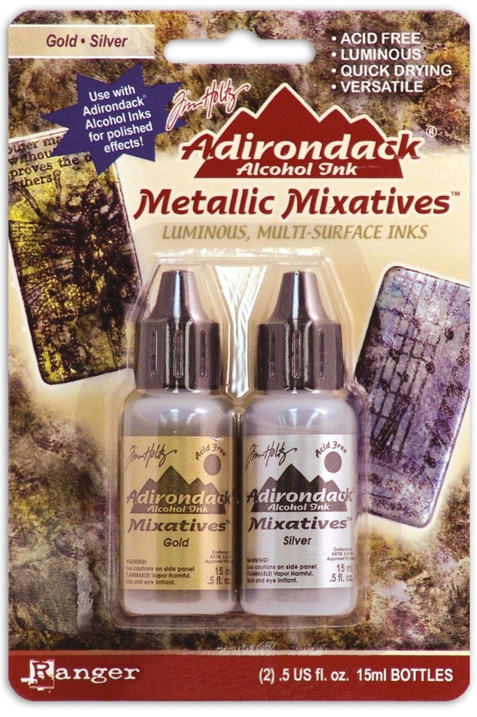 Tim Holtz Alcohol Ink Metallic Mixatives 15ml 2/Pkg - Gold & Silver