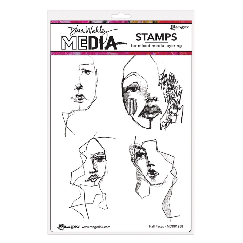 Dina Wakley Media Cling Stamps 6"X9" - Half Faces