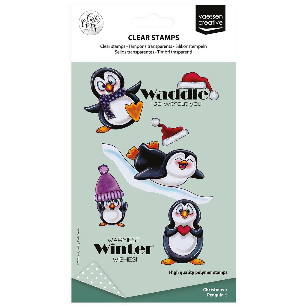 Vaessen Creative Clear Stamps By Carla Creates 12/Pkg - Christmas Penguin 1
