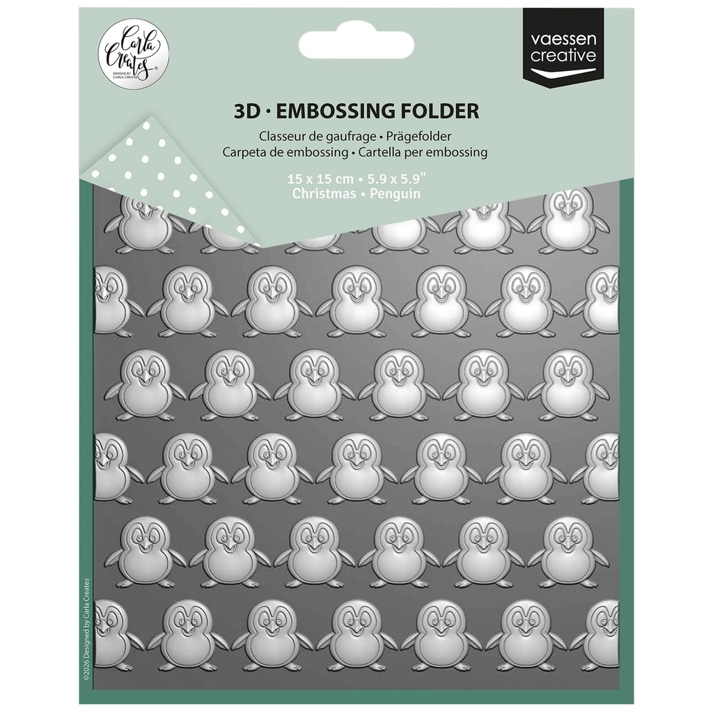 Vaessen Creative Embossing Folder By Carla Creates 15x15cm - Christmas Penguin