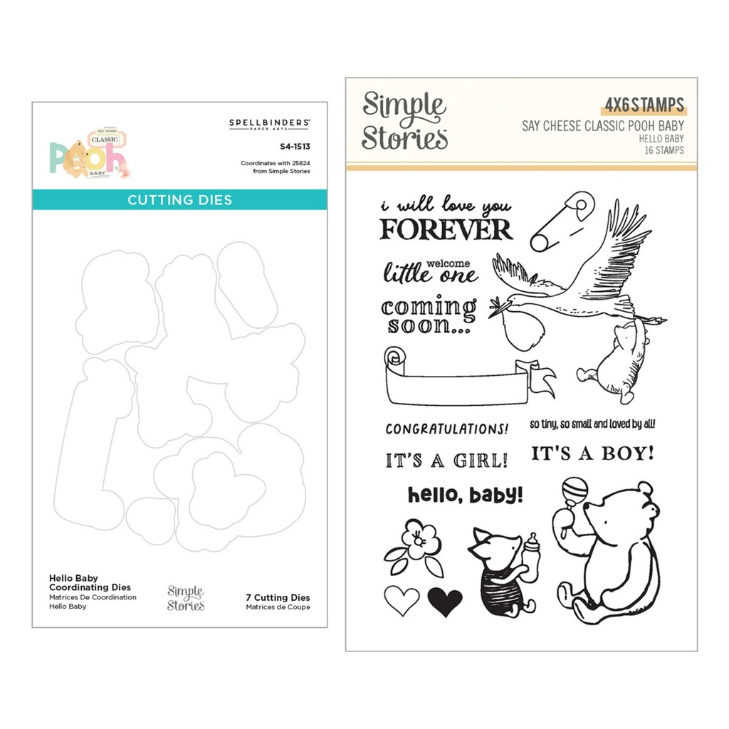 [183538] Spellbinders Stamp & Die Bundle Say Cheese Classic Pooh Baby - BD-1042 Hello Baby