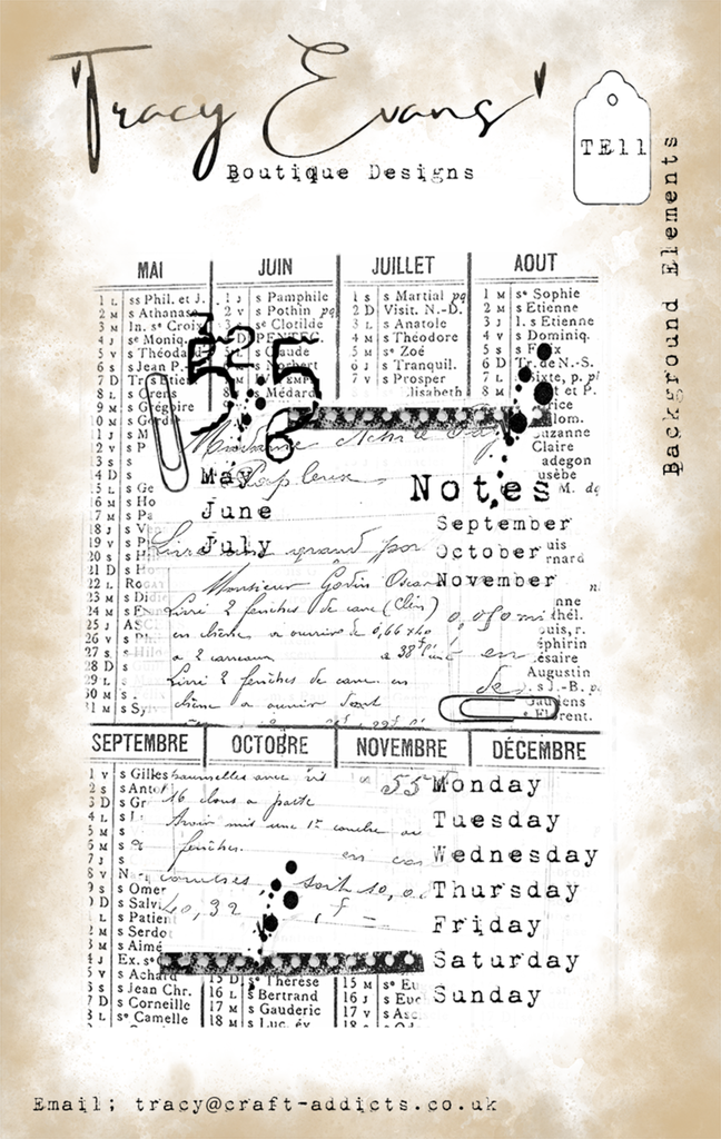 Tracy Evans Clear Stamps A7 - TE011 Background Elements