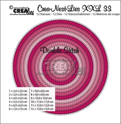Crealies Crea-Nest-Lies Dies - XXL33 Double Stitch Circles max. 13 x 13 cm