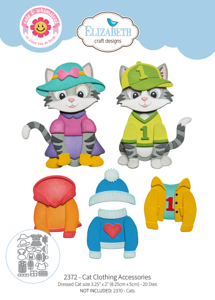 Elizabeth Craft Designs Cutting Dies By Cute & Whimsical - 2372 Cat Clothing Accessories