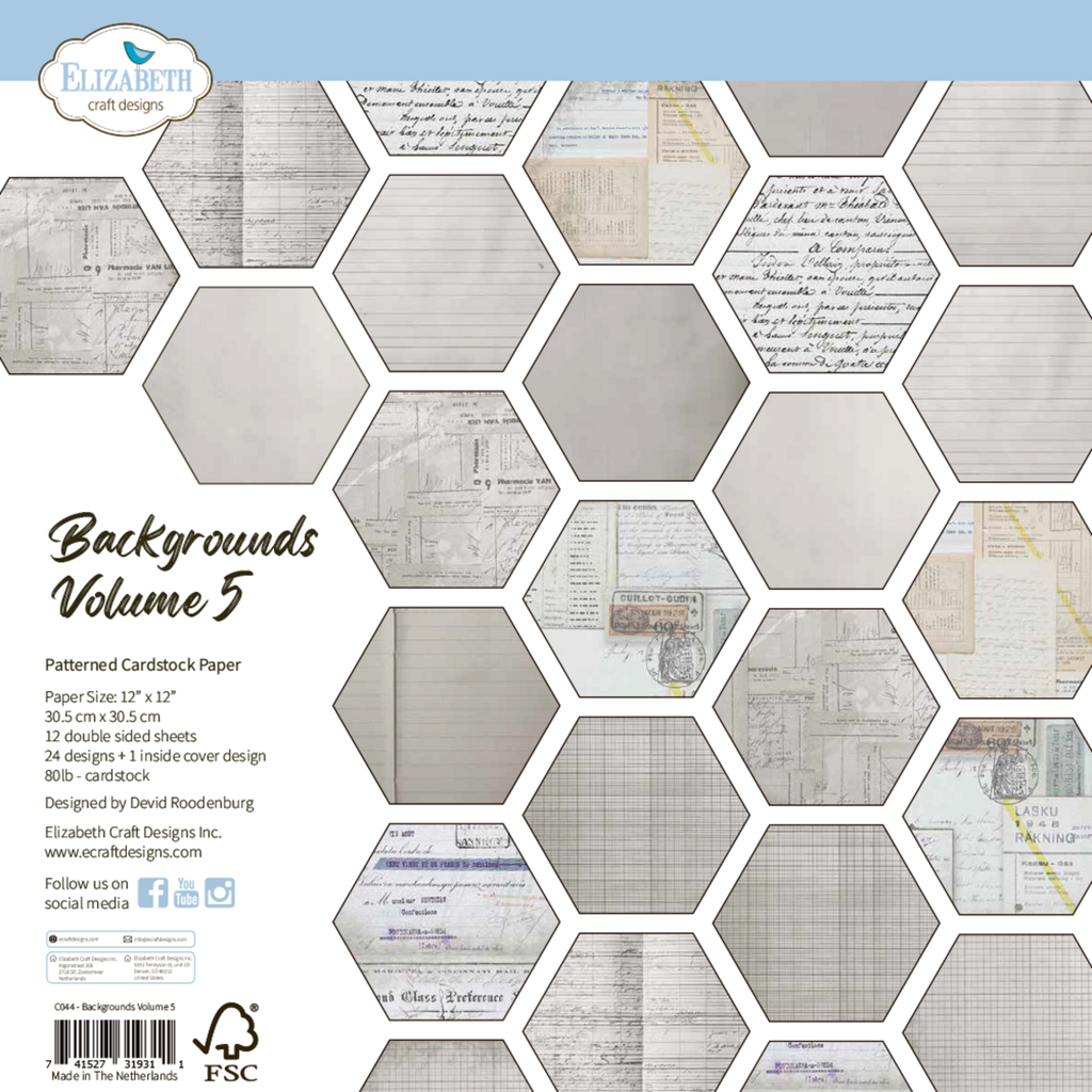 Elizabeth Craft Designs Patterned Cardstock Paper 12x12" By Devid Roodenburg Beautifully Worn - C044 Backgrounds Volume 5