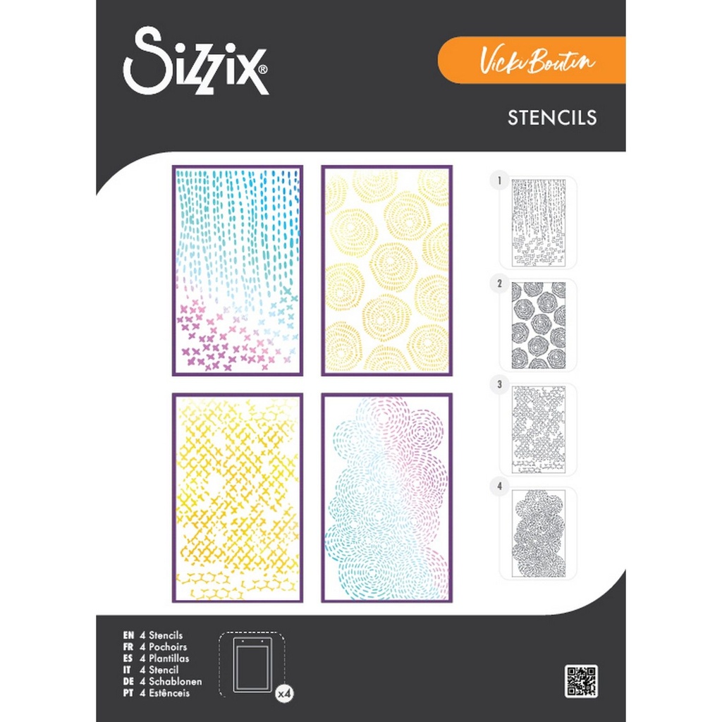 Sizzix Stencil A5 4/Pkg By Vicki Boutin - Stitched Florals