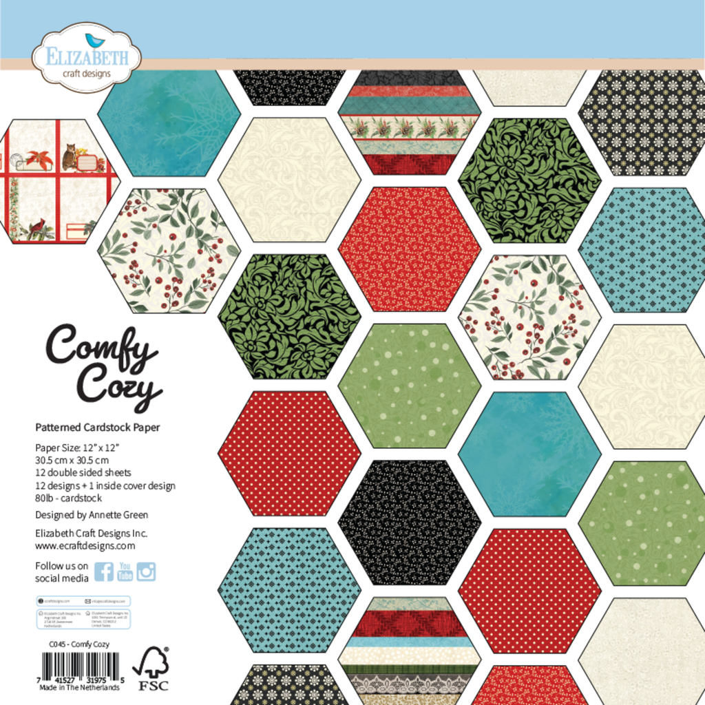 Elizabeth Craft Designs Patterned Cardstock Paper 12x12" - C045 Comfy Cozy