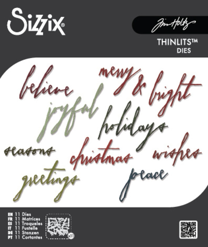 [183737] Sizzix Thinlits Dies By Tim Holtz 11/Pkg - 660979 Holiday Words/Handwritten