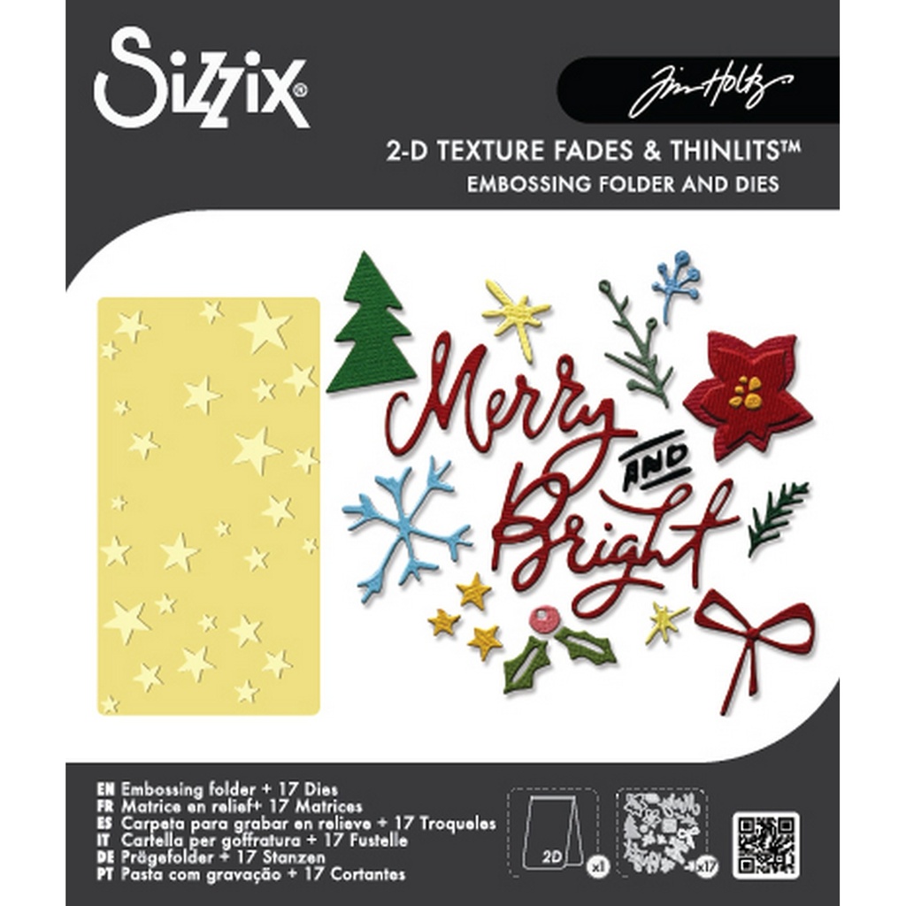 [183739] Sizzix 2D Texture Fades w/ Thinlits Die Side-Order By Tim Holtz 17+1/Pkg - 667248 Vault Merry + Bright