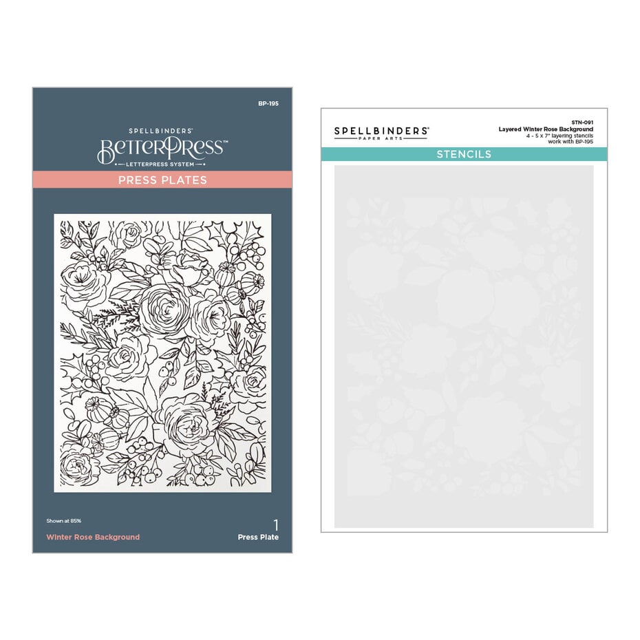 Spellbinders BetterPress and Stencil Bundle - BD-0879 Winter Rose Background
