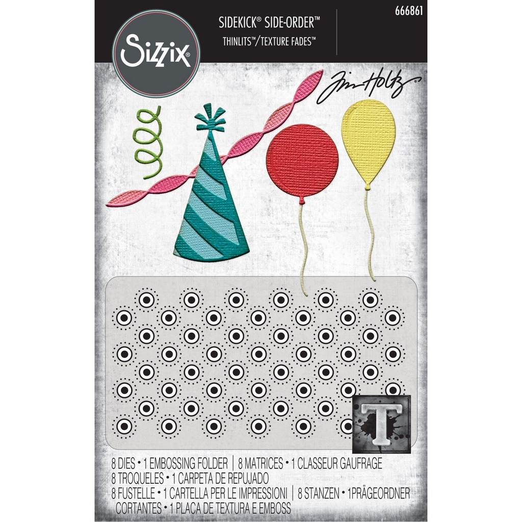 Sizzix Vault Embossing Folder with Thinlits Dies By Tim Holtz 9/Pkg - 666861 Celebrate