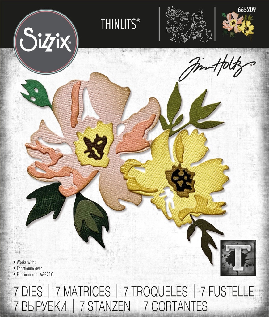Sizzix Thinlits Dies By Tim Holtz 7/Pkg - 665209 Brushstroke Flowers #1