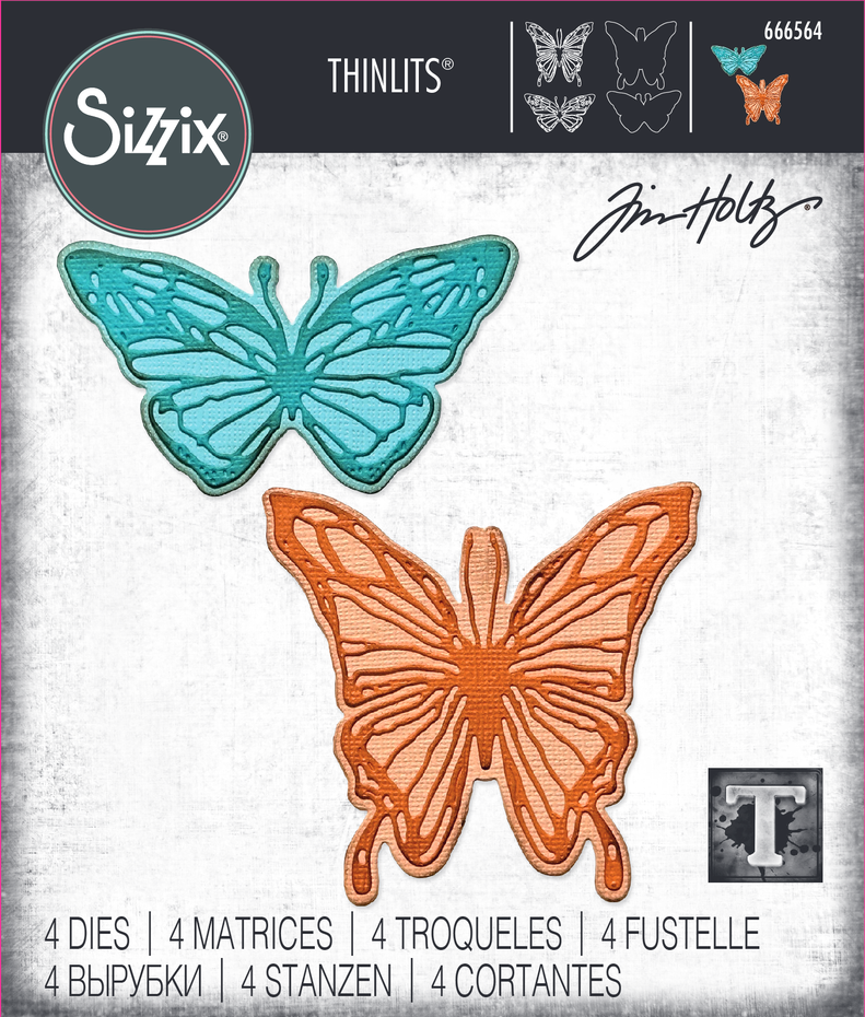 Sizzix Thinlits Dies By Tim Holtz 4/Pkg -  Vault Scribbly Butterfly