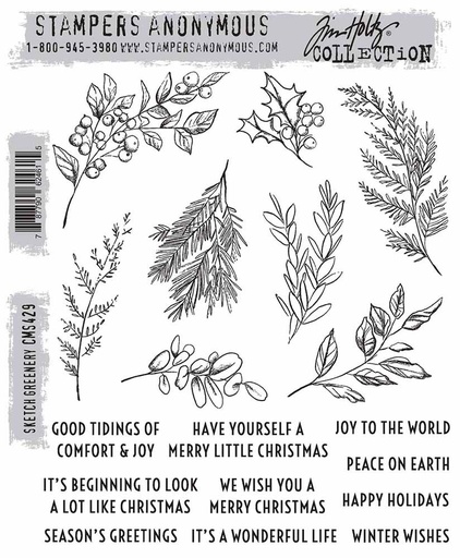 Tim Holtz Cling Stamps - CMS429 Sketch Greenery