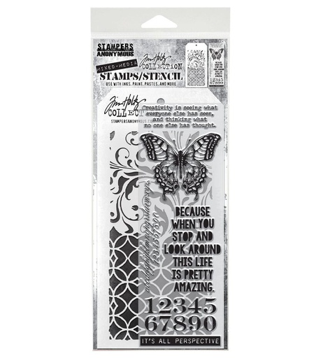 Tim Holtz Clear Stamps and Stencil - #15 Perspective, Flourish and Latticework