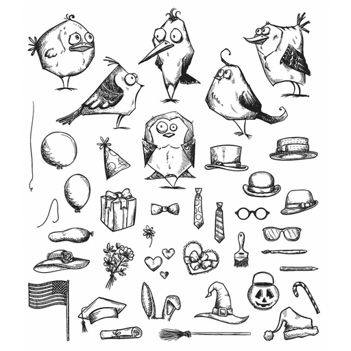 Tim Holtz Cling Stamps - CMS250 Mini Bird Crazy & Things