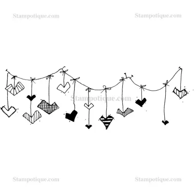 Stampotique Wood Stamp - 6119 Hanging Hearts