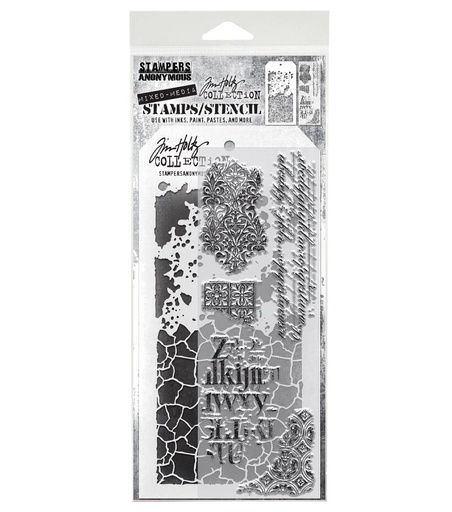 Tim Holtz Clear Stamps and Stencil - #23 Fragments, Grime and Crackle