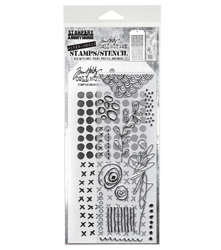 Tim Holtz Clear Stamps and Stencil - #14 Mini Media Marks, Dotted and Stitched