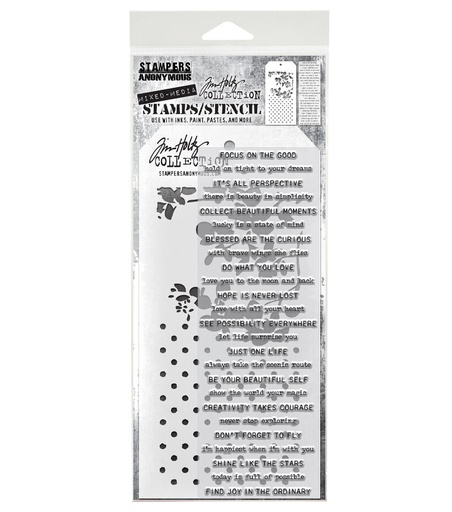 Tim Holtz Clear Stamps and Stencil - #13 Noteworthy, Blossom and Polkadot