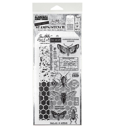 Tim Holtz Clear Stamps and Stencil - #11  Entomology, Speckles and Honeycomb