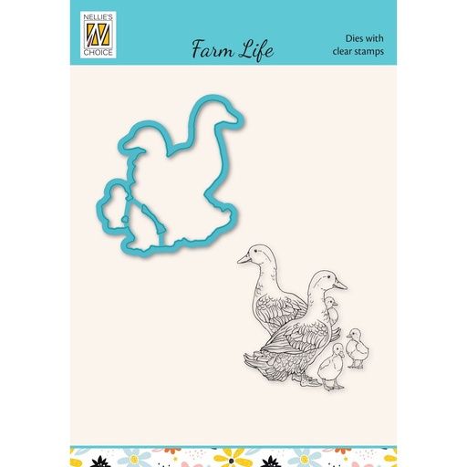 Nellie's Choice Die Cut & Clear Stamp Set Boerderij leven -1 Duck Family