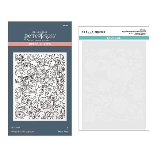 Spellbinders BetterPress and Stencil Bundle - BD-0879 Winter Rose Background