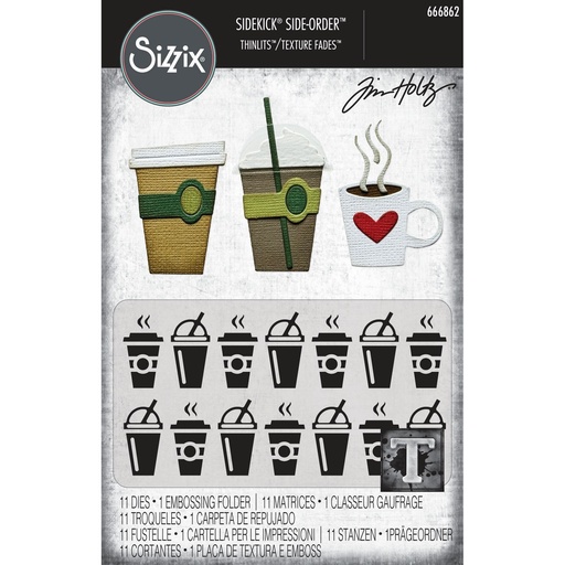 Sizzix Vault Embossing Folder with Thinlits Dies By Tim Holtz 12/Pkg - 666862 Fresh Brewed