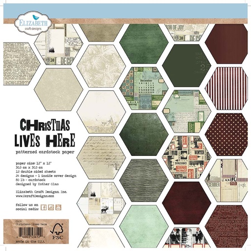 Elizabeth Craft Designs Patterned Cardstock Paper 12x12" - C009 Christmas Lives Here