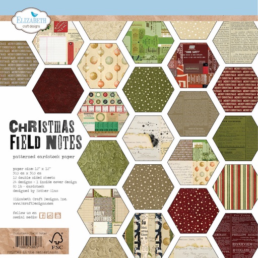 Elizabeth Craft Designs Patterned Cardstock Paper 12x12" - C020 Christmas Field Notes